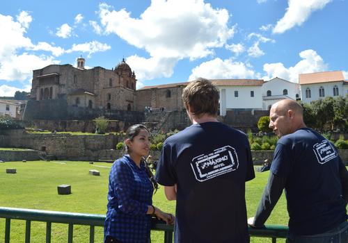View in front of the school: Qoricancha - Inca Temple of the Sun
